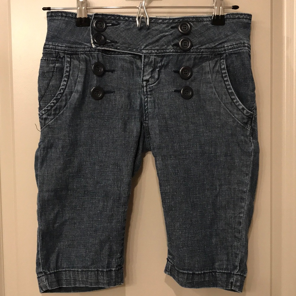 Button Down Denim Bermuda Shorts